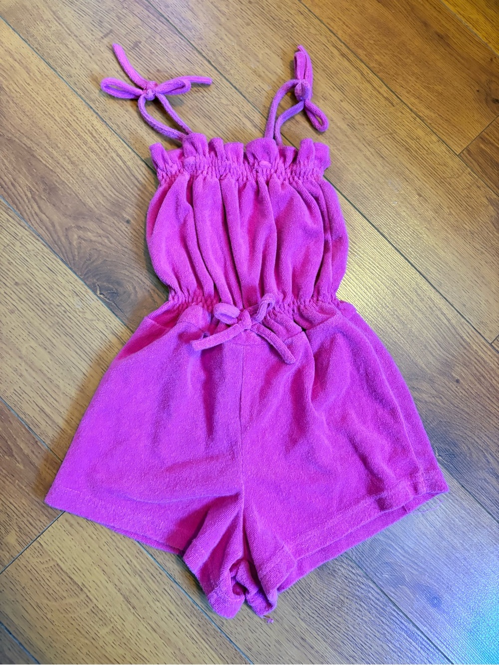 🌺10/$20 Girls' Pink Terry Romper - Elastic Waist & Tie Straps
